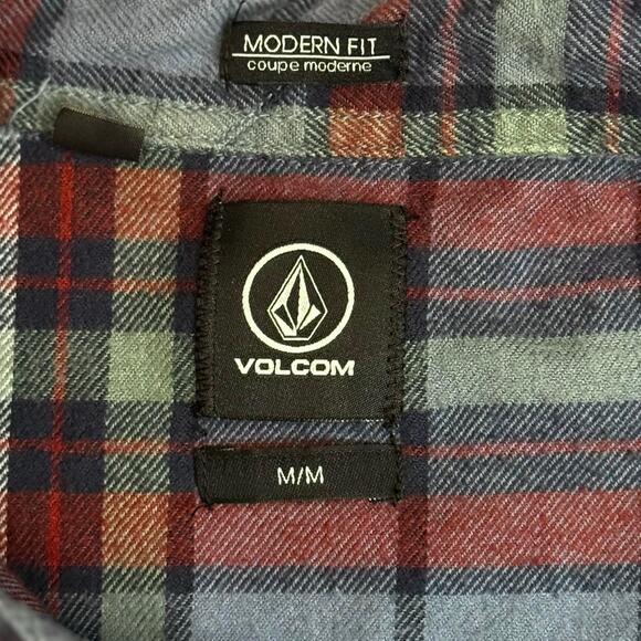 Volcom Men’s Modern Fit Flannel Button-Up Shirt – Blue/Red Plaid – Size M Skater - Picture 4 of 12